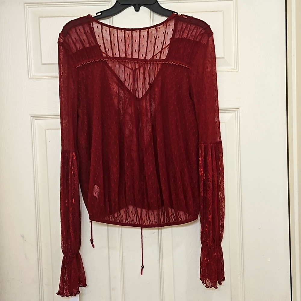 Hi Fall!!!🍇Free People Lace Women's Burgundy Blouse🥀 - Picture 7 of 7